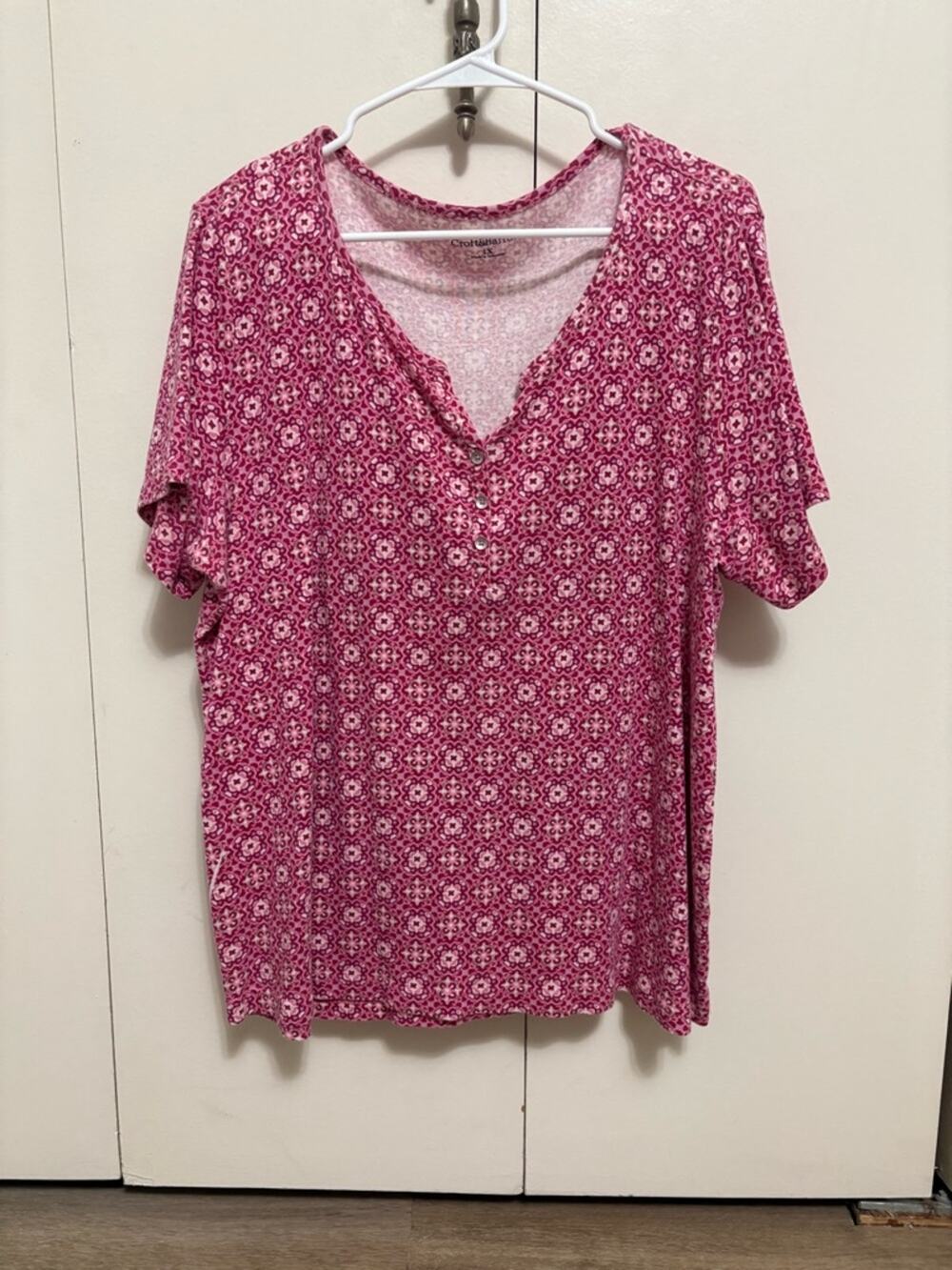 Croft & Barrow Pink Floral Print Top Woman Short Sleeve Everyday  Casual 1X